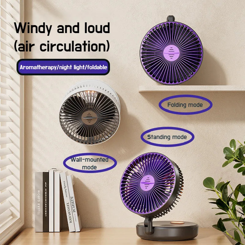 Glow-in-the-Dark Foldable USB Fan – 4-in-1 Quiet Circulator with Night Light & Charging