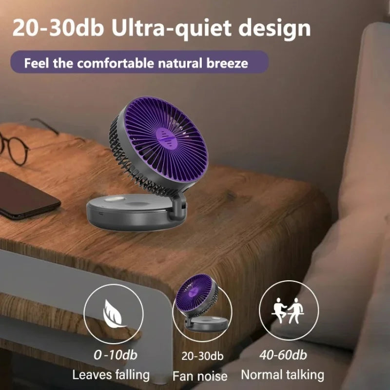 Glow-in-the-Dark Foldable USB Fan – 4-in-1 Quiet Circulator with Night Light & Charging