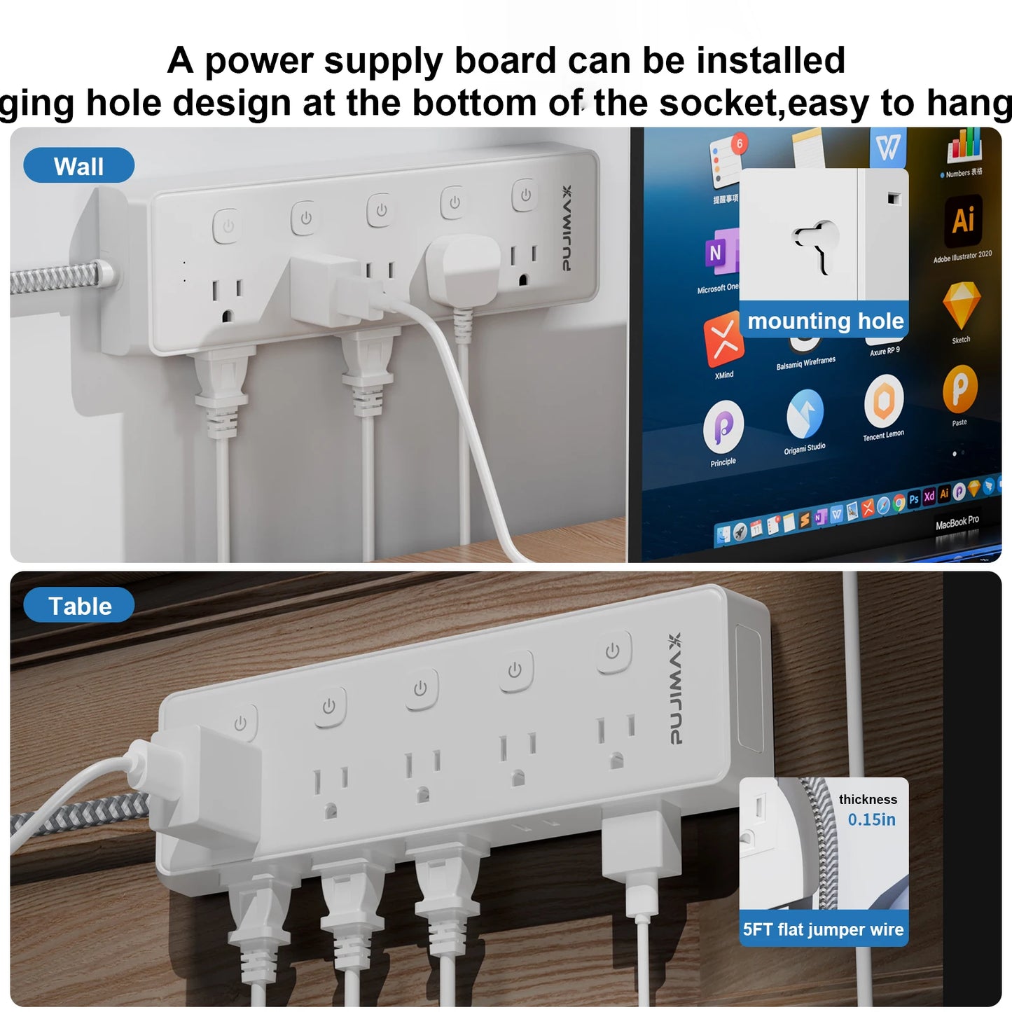 10-Outlet Braided Cable Surge Protector (1.5M) – Desk-Ready Power Hub