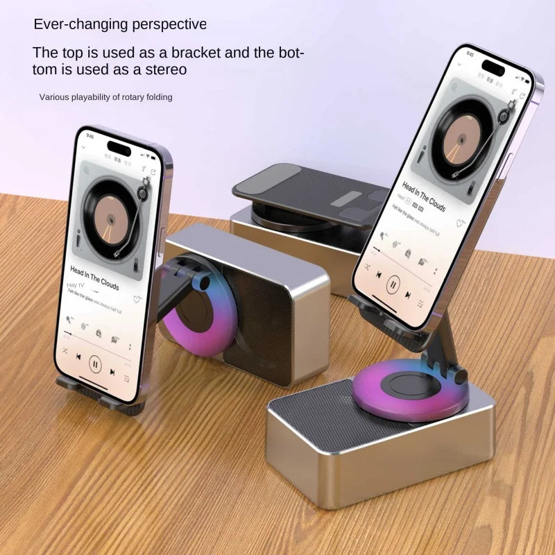 3-in-1 Phone Stand with Bluetooth Speaker & Power Bank – Rotating Dock for Desk & Travel