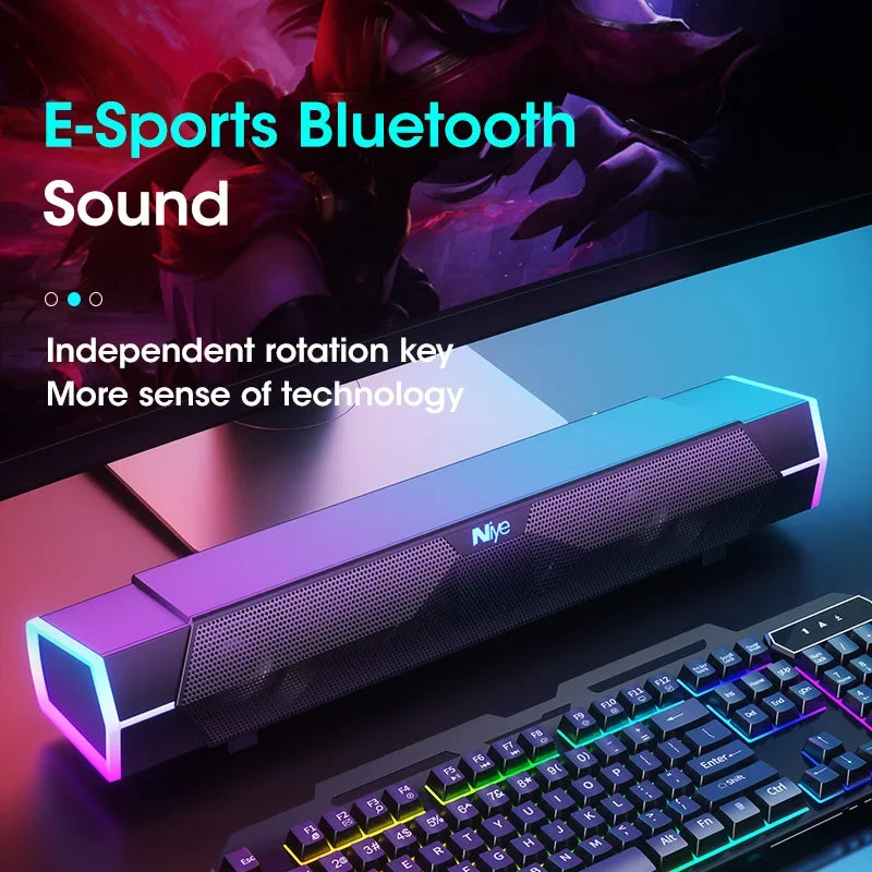 StudioGlow™ RGB Soundbar – 4D Surround Bluetooth Desktop Speakers with Subwoofer Boost
