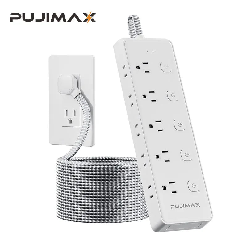 10-Outlet Braided Cable Surge Protector (1.5M) – Desk-Ready Power Hub