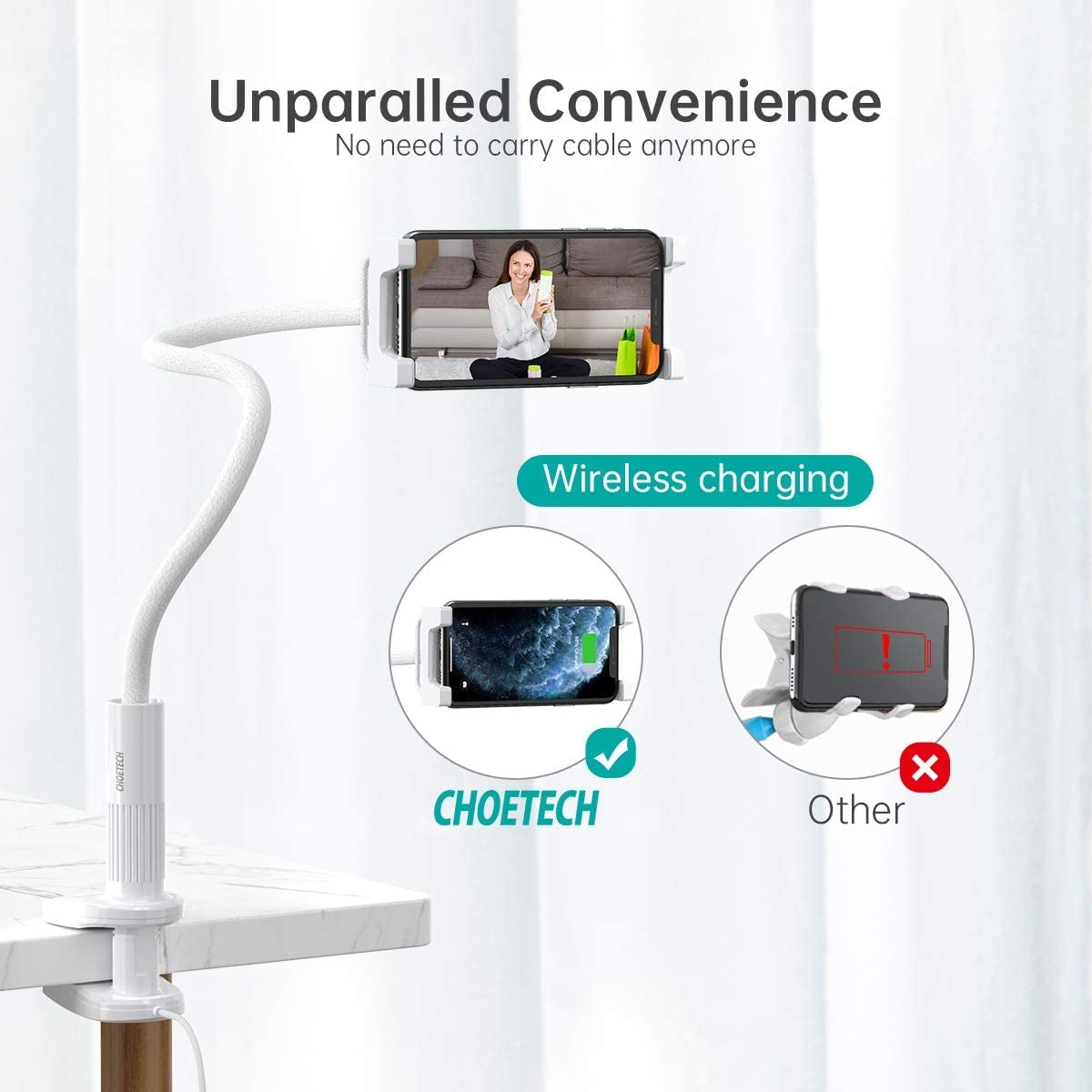 CHOETECH T548-S Wireless Charger & Flexible Arm Phone Holder