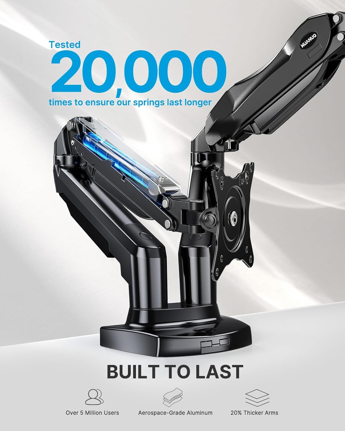 HUANUO Dual Monitor Desk Mount – Adjustable Gas Spring Arm for 13”-32” Screens