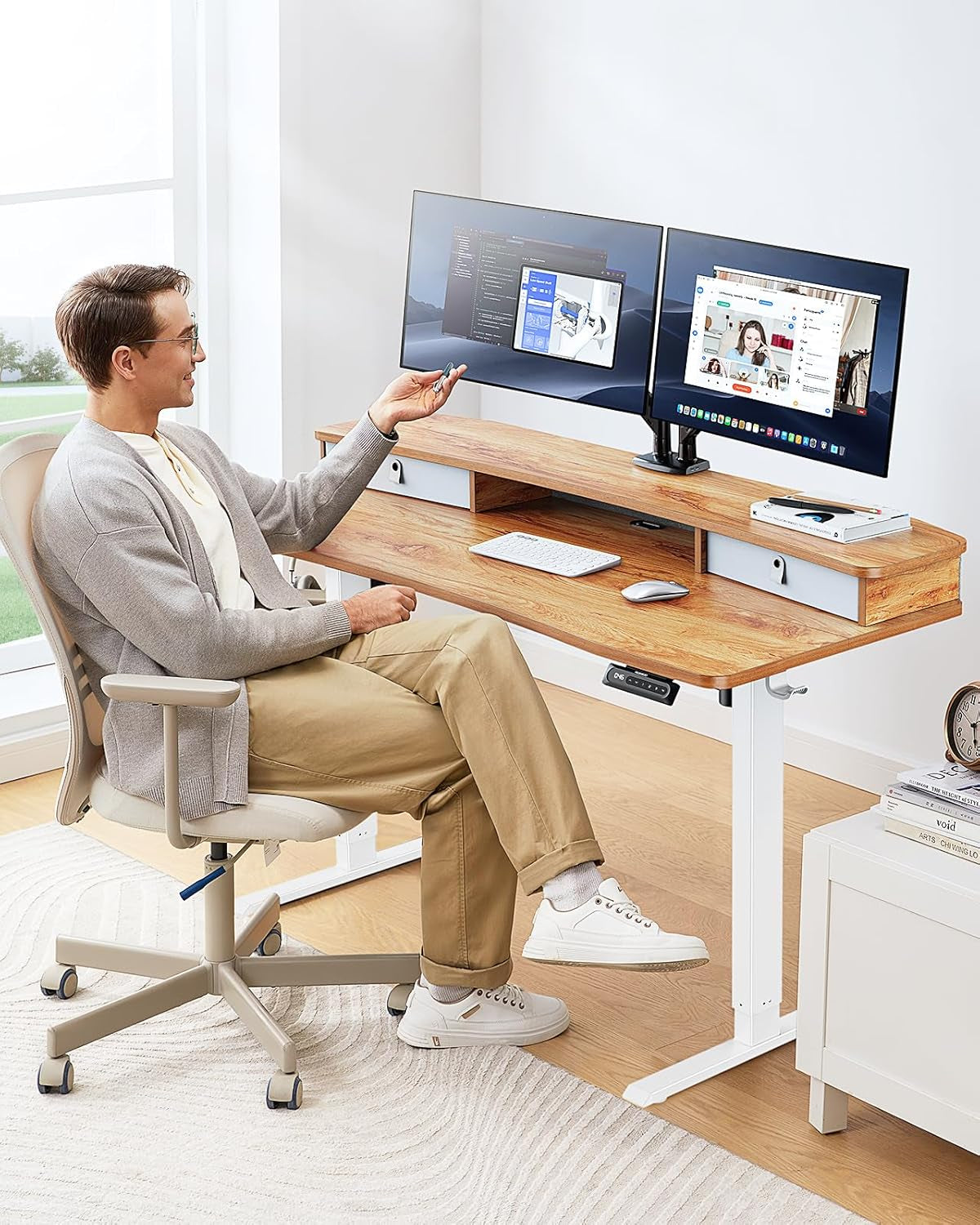 48″ X 24″ Electric Standing Desk with 2 Drawers, C-Clamp Mount