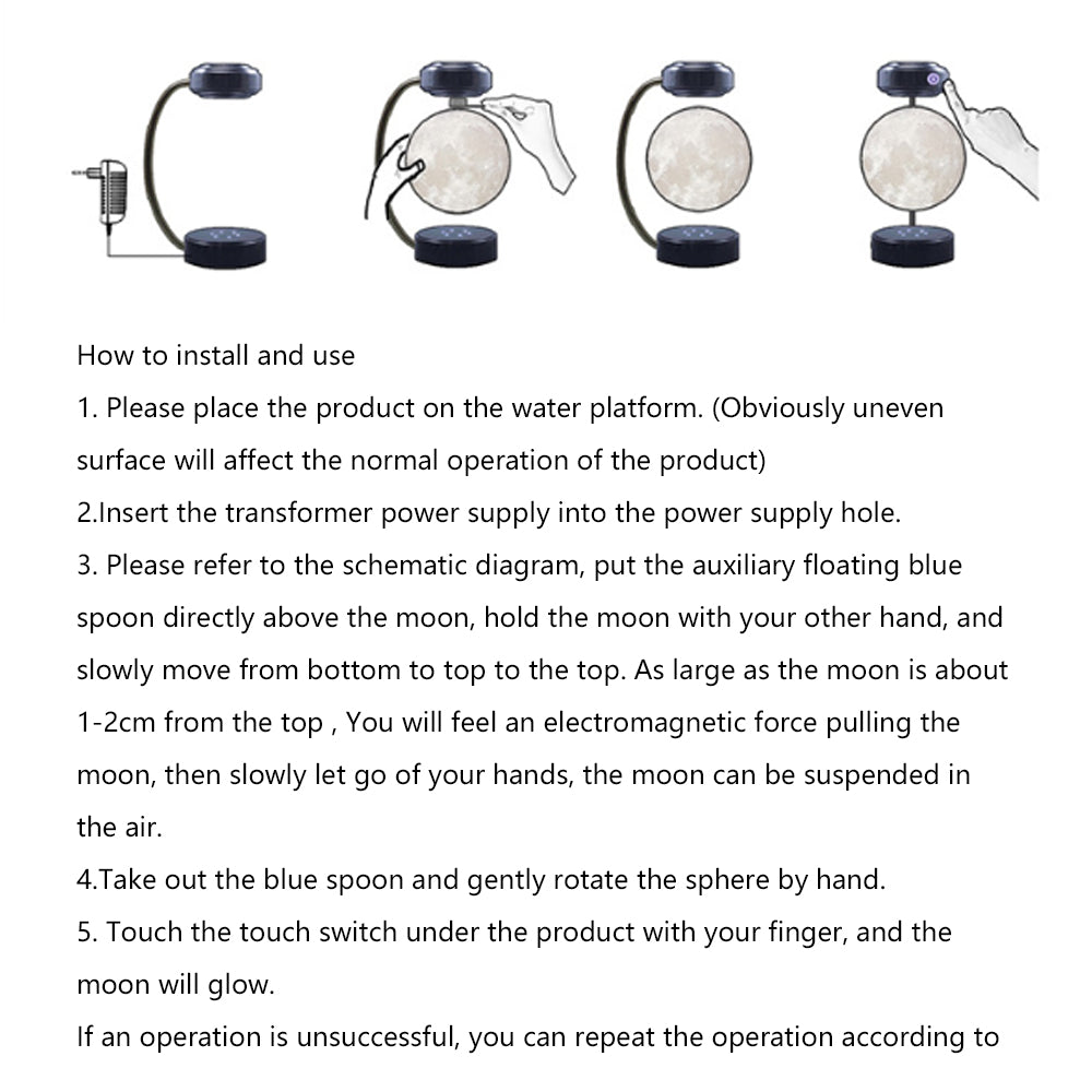 Magnetic Levitation Moon Lamp – LED Rotating Dangling Light with Touch Control