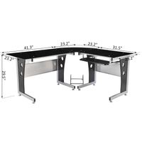 64 inch Modern Glassed-Topped L-Shaped Corner Desk with Interchangeable Sides