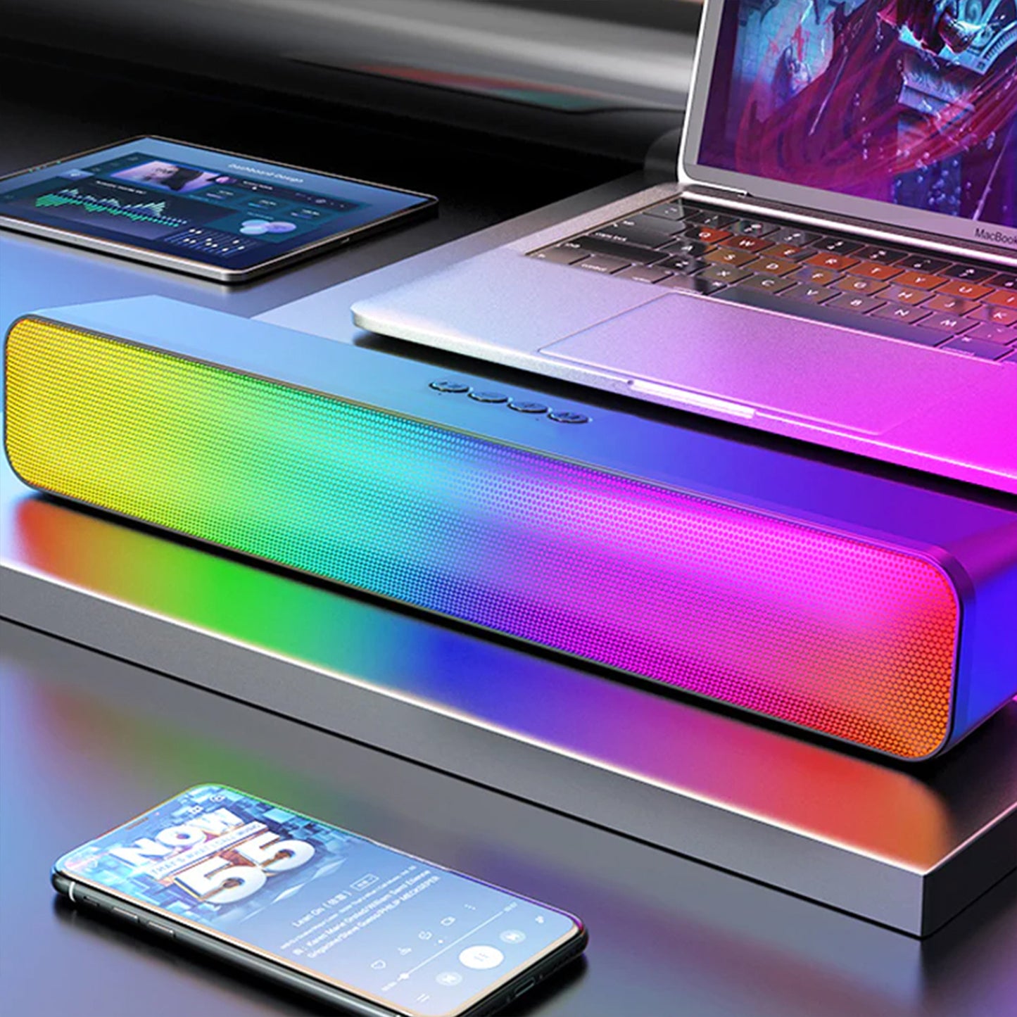 ZTECH LED Wireless Soundbar Speaker – RGB Desktop Audio with Bluetooth & USB