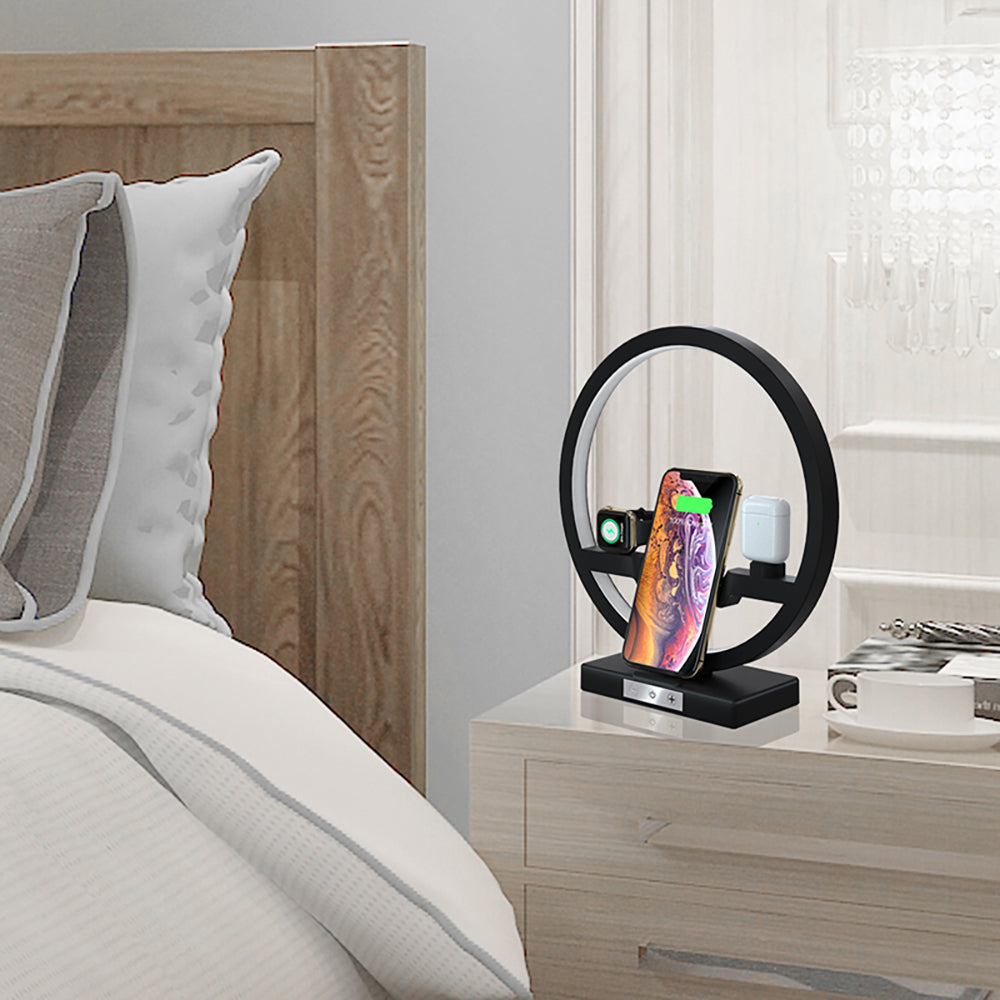 3-in-1 Wireless Charging Dock with LED Lamp – Phone, Watch & Earbuds Station
