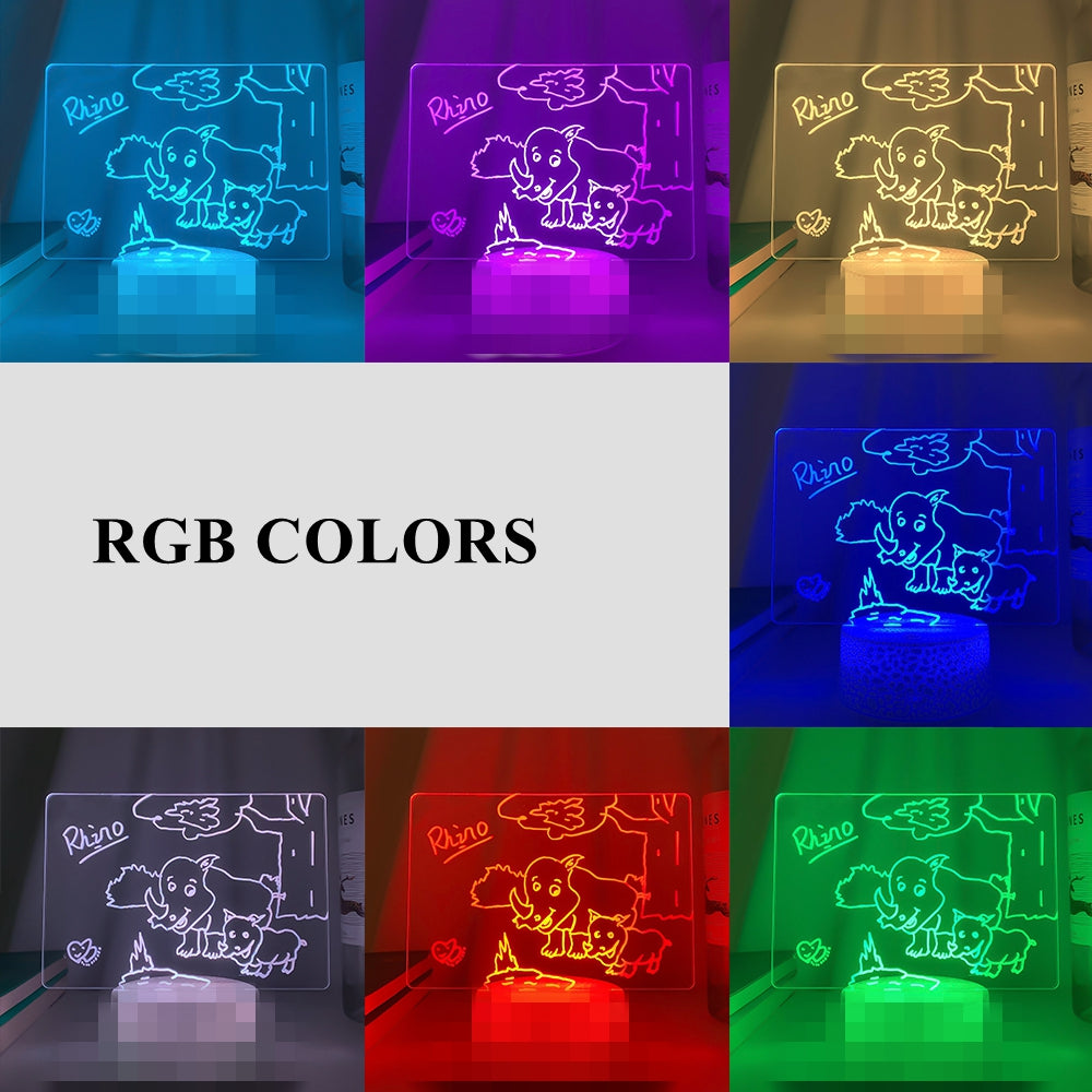 Wood Table Lamp with Acrylic Message Board | RGB Night Light + Dimmable Glow