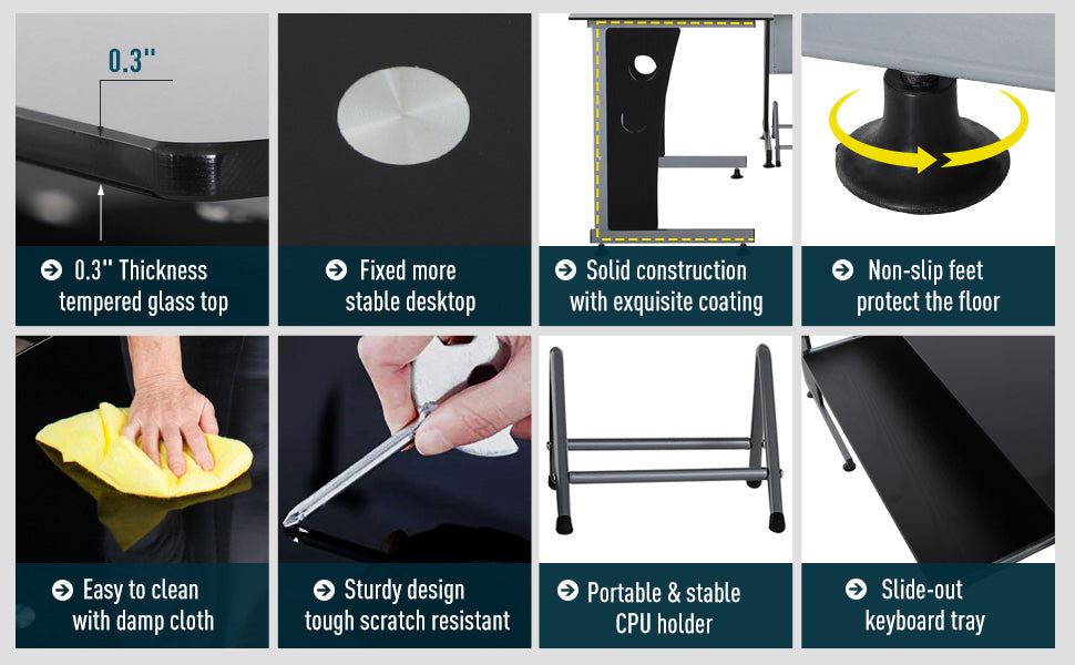 64 inch Modern Glassed-Topped L-Shaped Corner Desk with Interchangeable Sides