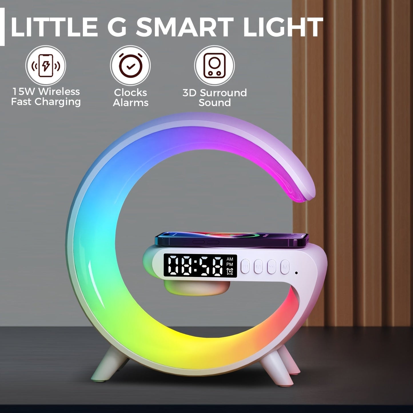 INEYES Smart Lamp | Wireless Charger, Bluetooth Speaker & RGB Night Light