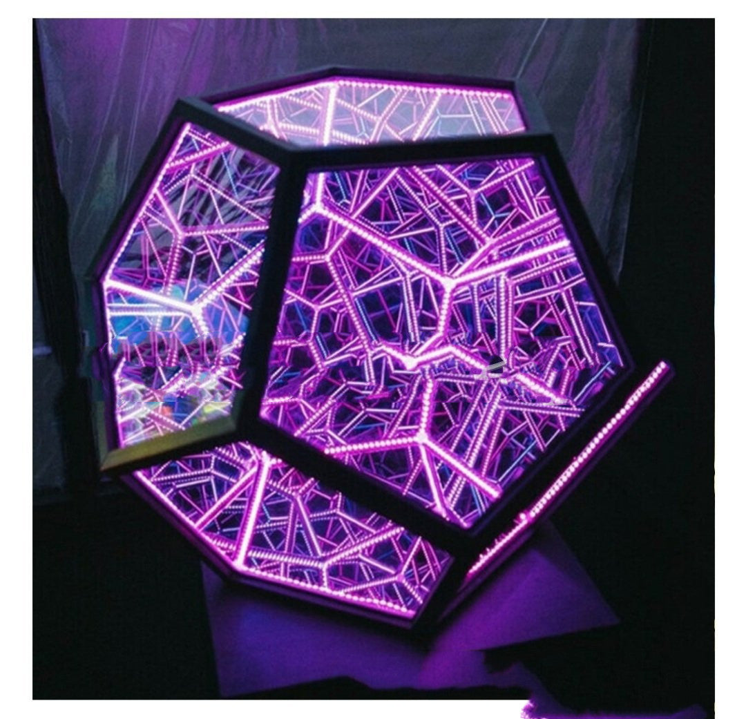 Infinite Dodecahedron Table Lamp | Geometric LED Art Light with Mirror Illusion