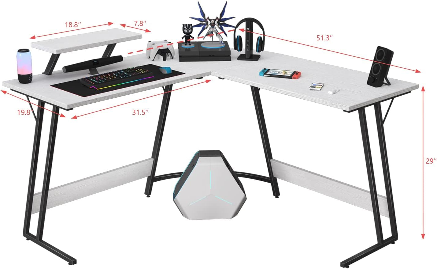 51 inch L Shaped Gaming Desk Computer Corner Desk PC Gaming Desk Table with