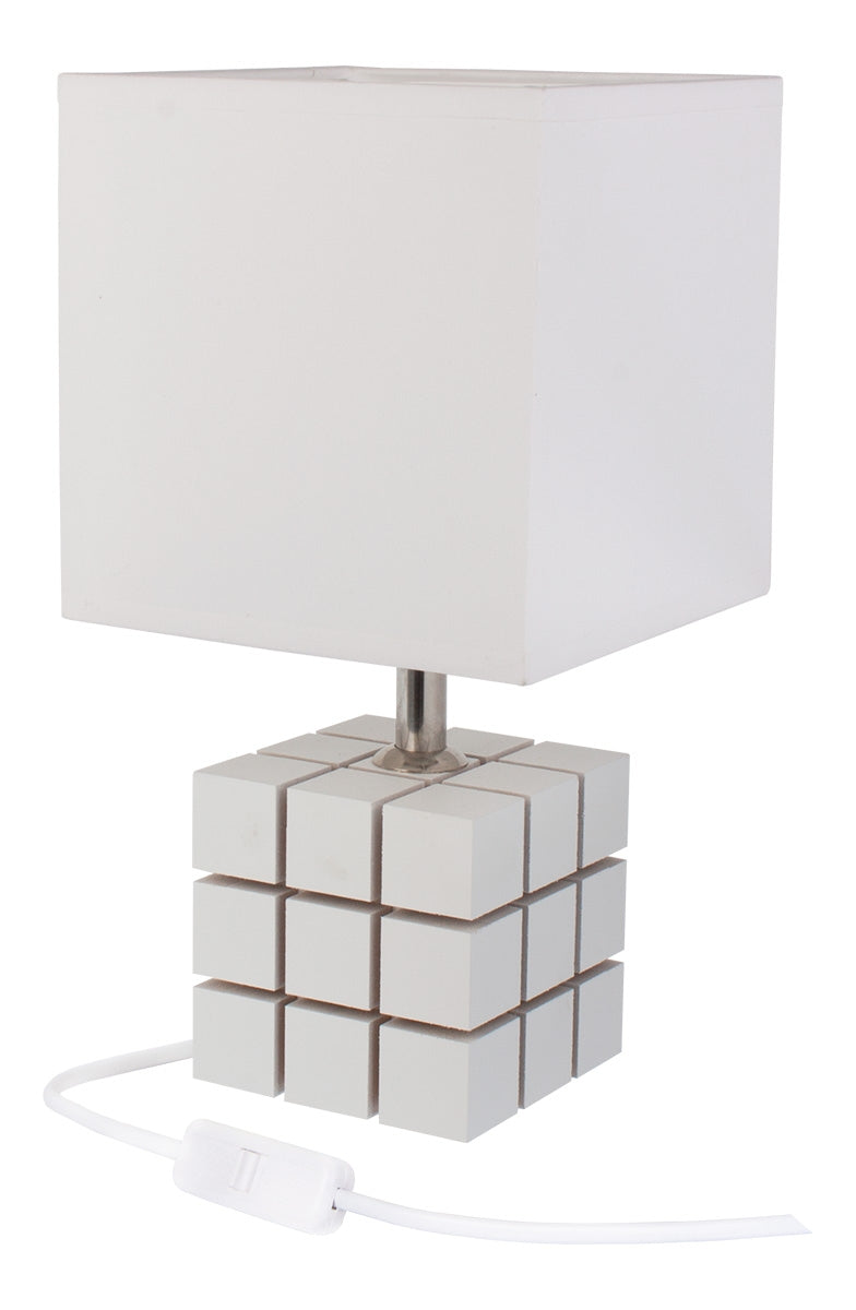 Rubi White Table Lamp – Minimalist Wood-Base Accent Light for Home or Office