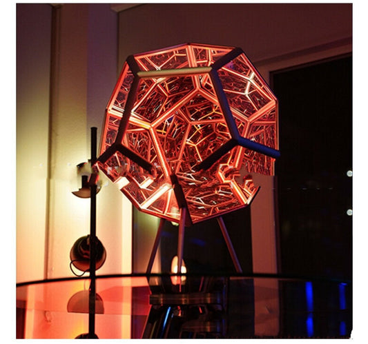 Infinite Dodecahedron Table Lamp | Geometric LED Art Light with Mirror Illusion