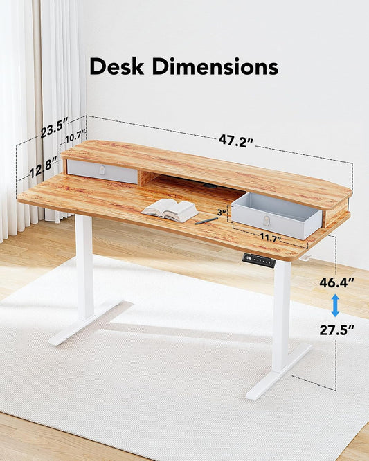 48″ X 24″ Electric Standing Desk with 2 Drawers, C-Clamp Mount