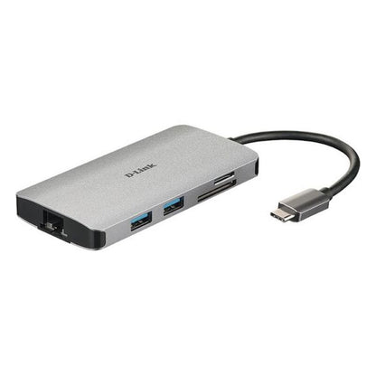 D-Link DUB-M810 8-in-1 USB-C Hub – Silver Aluminum Dock with HDMI, Ethernet, SD, and Thunderbolt 3