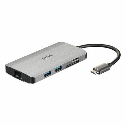 D-Link DUB-M810 8-in-1 USB-C Hub – Silver Aluminum Dock with HDMI, Ethernet, SD, and Thunderbolt 3