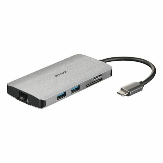 D-Link DUB-M810 8-in-1 USB-C Hub – Silver Aluminum Dock with HDMI, Ethernet, SD, and Thunderbolt 3