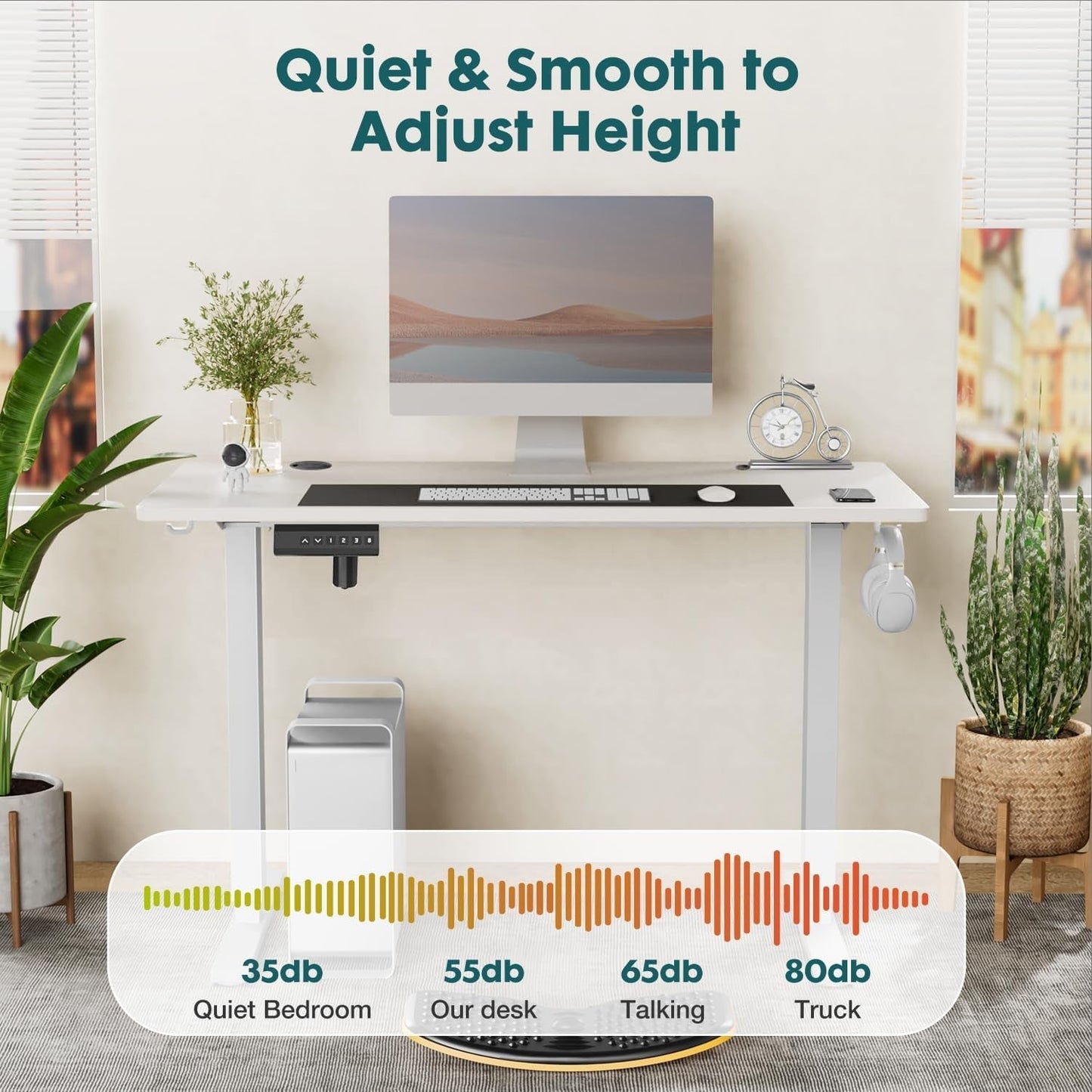 Adjustable Electric Standing Desk | Dual-Spliced Top, Hooks, & Wire Management (28.7”–48”)