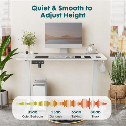 Adjustable Electric Standing Desk | Dual-Spliced Top, Hooks, & Wire Management (28.7”–48”)