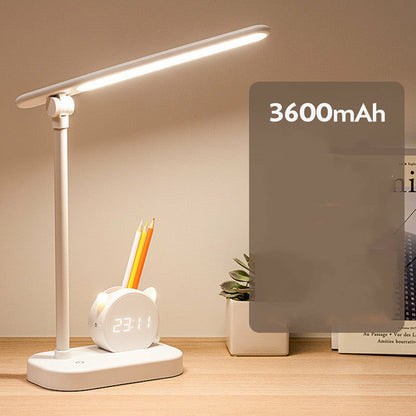 LED Eye Protection Desk Lamp Pen Holder With Clo LED Eye Protection Desk Lamp with Clock and Pen Holder – Touch Control Rechargeable Light ck