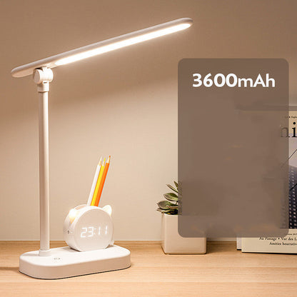LED Eye Protection Desk Lamp Pen Holder With Clo LED Eye Protection Desk Lamp with Clock and Pen Holder – Touch Control Rechargeable Light ck
