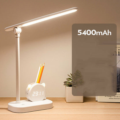 LED Eye Protection Desk Lamp Pen Holder With Clo LED Eye Protection Desk Lamp with Clock and Pen Holder – Touch Control Rechargeable Light ck