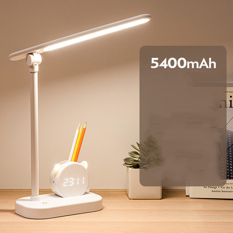 LED Eye Protection Desk Lamp Pen Holder With Clo LED Eye Protection Desk Lamp with Clock and Pen Holder – Touch Control Rechargeable Light ck