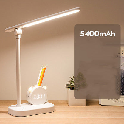 LED Eye Protection Desk Lamp Pen Holder With Clo LED Eye Protection Desk Lamp with Clock and Pen Holder – Touch Control Rechargeable Light ck