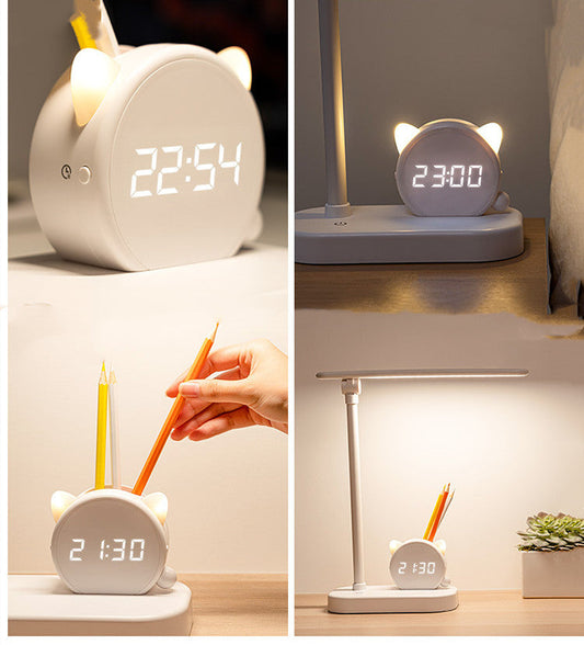 LED Eye Protection Desk Lamp Pen Holder With Clo LED Eye Protection Desk Lamp with Clock and Pen Holder – Touch Control Rechargeable Light ck