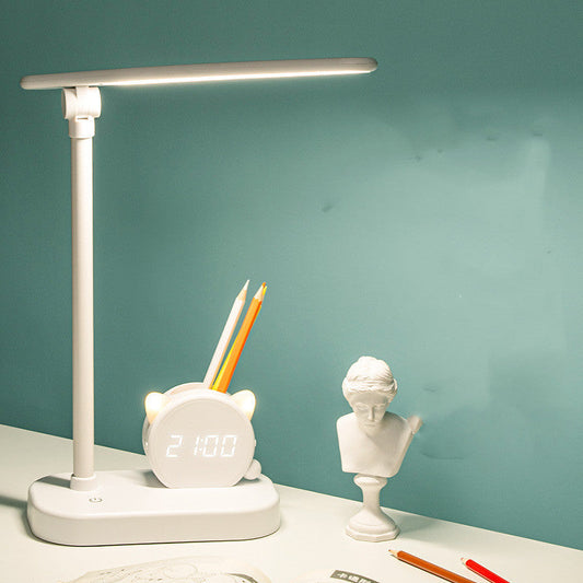 LED Eye Protection Desk Lamp Pen Holder With Clo LED Eye Protection Desk Lamp with Clock and Pen Holder – Touch Control Rechargeable Light ck