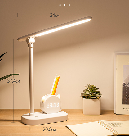 LED Eye Protection Desk Lamp Pen Holder With Clo LED Eye Protection Desk Lamp with Clock and Pen Holder – Touch Control Rechargeable Light ck