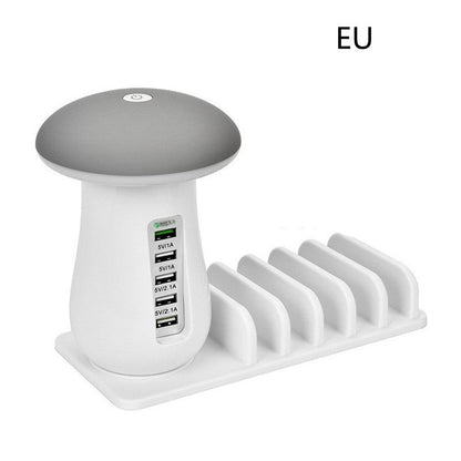 Mushroom Lamp | USB Charging Dock with LED Glow + 4-Port Fast Charging