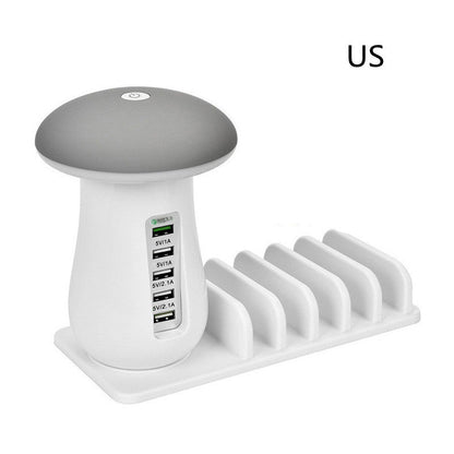 Mushroom Lamp | USB Charging Dock with LED Glow + 4-Port Fast Charging
