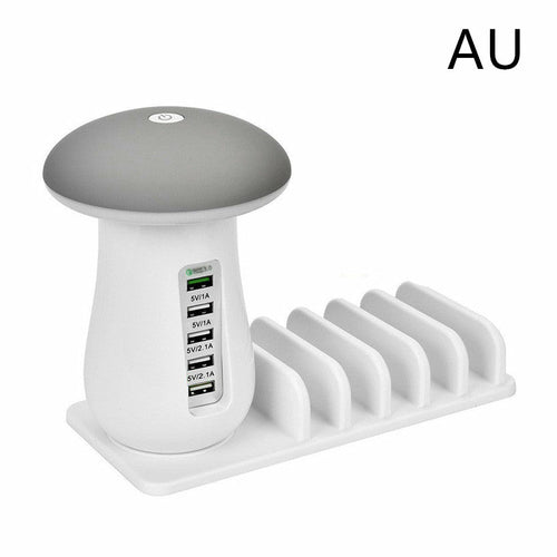 Mushroom Lamp | USB Charging Dock with LED Glow + 4-Port Fast Charging