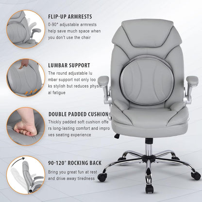 Ergonomic Executive Office Chair – PU Leather Seat with Lumbar Support & Flip-Up Arms