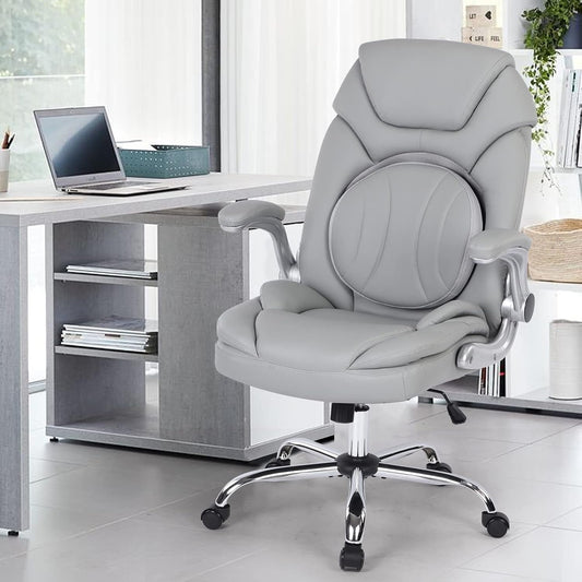 Ergonomic Executive Office Chair – PU Leather Seat with Lumbar Support & Flip-Up Arms