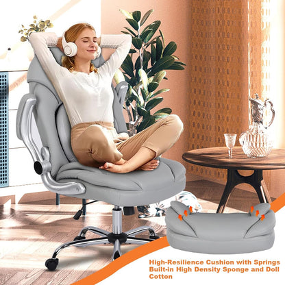 Ergonomic Executive Office Chair – PU Leather Seat with Lumbar Support & Flip-Up Arms
