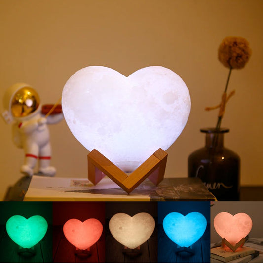 Heart-Shaped Moon Lamp | 16-Color LED Touch + Remote Control Gift Light