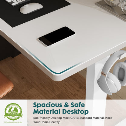 Adjustable Electric Standing Desk | Dual-Spliced Top, Hooks, & Wire Management (28.7”–48”)