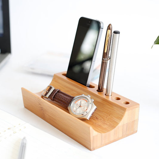 Bamboo Desktop Valet – Eco Organizer for Phones, Pens & More