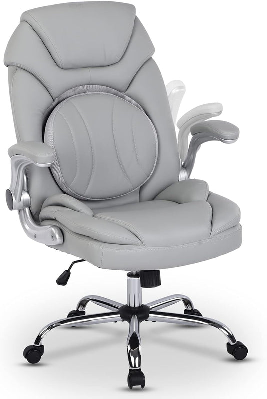 Ergonomic Executive Office Chair – PU Leather Seat with Lumbar Support & Flip-Up Arms