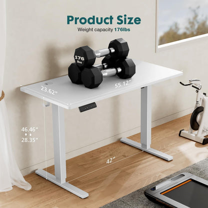 Adjustable Electric Standing Desk | Dual-Spliced Top, Hooks, & Wire Management (28.7”–48”)