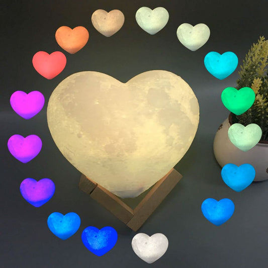 Heart-Shaped Moon Lamp | 16-Color LED Touch + Remote Control Gift Light