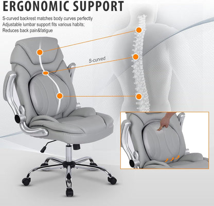 Ergonomic Executive Office Chair – PU Leather Seat with Lumbar Support & Flip-Up Arms