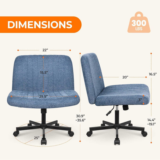 Armless Cross-Legged Office Chair with Wheels – Wide Seat, Tilt & Adjustable Height
