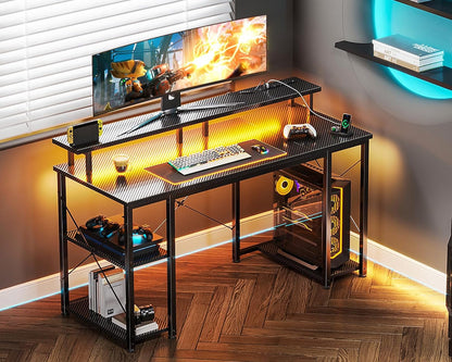 48 Inch Computer Desk with Power Outlets & LED Lights, Gaming Desk