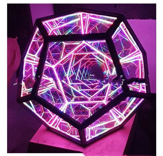 Infinite Dodecahedron Table Lamp | Geometric LED Art Light with Mirror Illusion